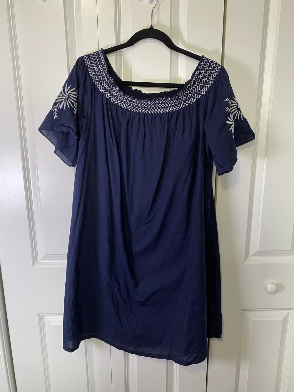 Isabel Maternity by Ingrid & Isabel Navy Smocked Neck/Off Shoulder Dress